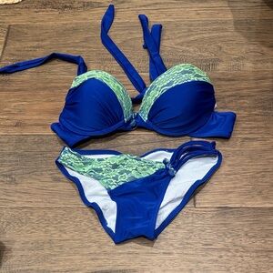 Blue and Green Lace Women's Bikini